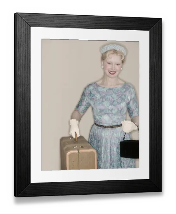Framed Print : A retro woman leaving on a trip Framed Print : A retro woman leaving on a trip