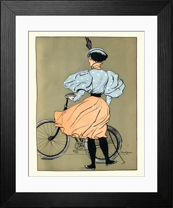Framed Print : Young woman cyclist with bicycle Victorian Art Nouveau Jugendstil Framed Print : Young woman cyclist with bicycle Victorian Art Nouveau Jugendstil