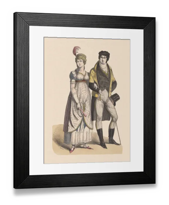 Framed Print : German costumes, shortly after 1800, hand-colored wood engraving, published c. 1880 Framed Print : German costumes, shortly after 1800, hand-colored wood engraving, published c. 1880