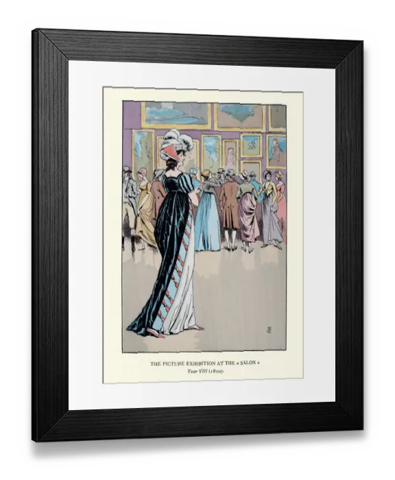 Framed Print : Fashionable young woman viewing art at the Salon, Paris, 1800 Framed Print : Fashionable young woman viewing art at the Salon, Paris, 1800