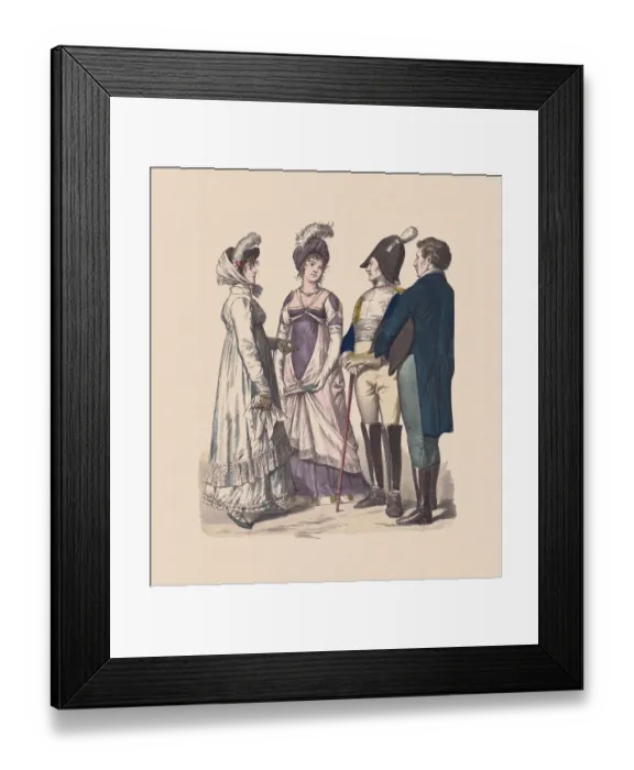 Framed Print : French-German costumes (1800-1812), hand-colored wood engraving, published ca. 1880 Framed Print : French-German costumes (1800-1812), hand-colored wood engraving, published ca. 1880