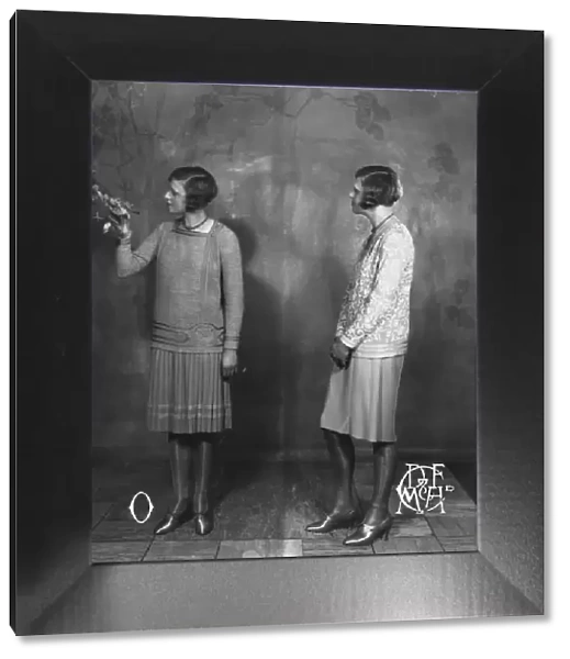 Two Piece. 12th January 1928: Two women modelling two piece suits