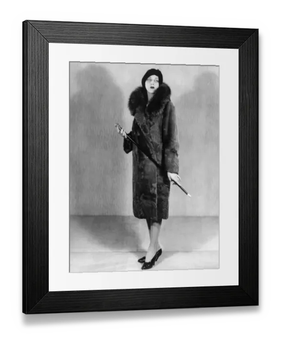 Framed Print : Fur Coat. circa 1929: A fashion model wearing a fur coat Framed Print : Fur Coat. circa 1929: A fashion model wearing a fur coat