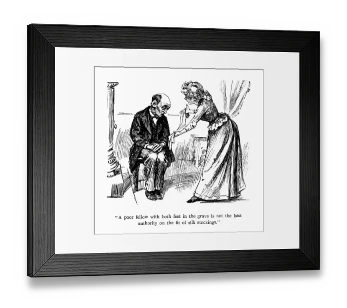 Framed Print : Woman asking a mans opinion of silk stockings Framed Print : Woman asking a mans opinion of silk stockings
