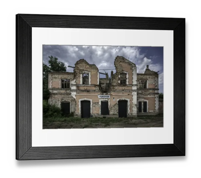 Framed Print : War Damaged Train Station, Vukovar, Croatia