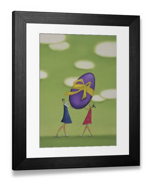 Framed Print : Girls Holding a Large Easter Egg Framed Print : Girls Holding a Large Easter Egg