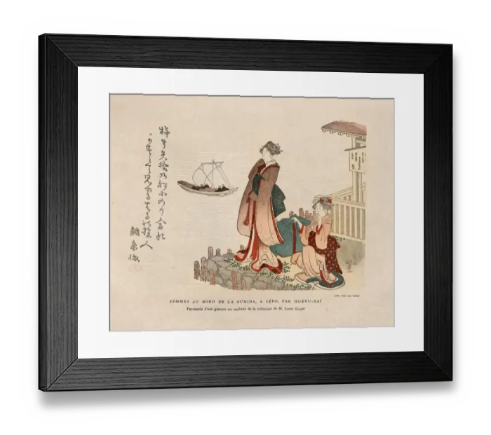 Framed Print : Art of Japan, Japanese women in traditional costume, Sumida River