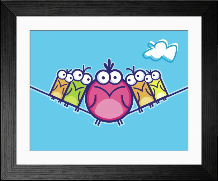 Framed Print : Birds on Wire Illustration Framed Print : Birds on Wire Illustration