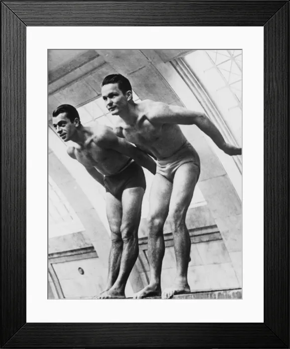Framed Print : Swimming. circa 1926: Two men about to dive in for a swim