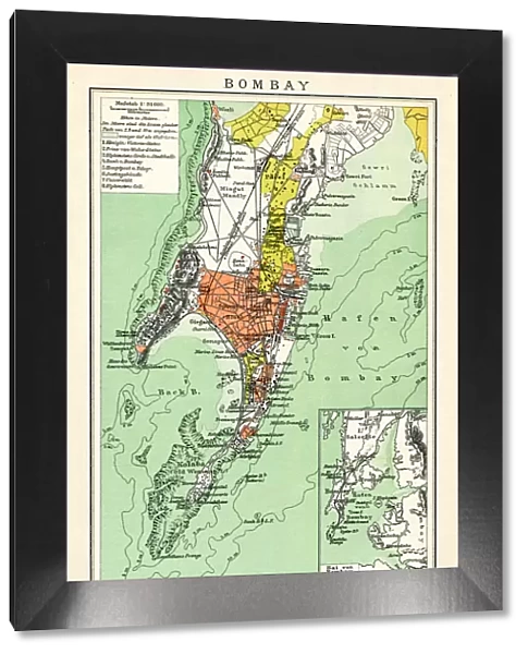 Antique map city of Bombay or Mimbai 1898