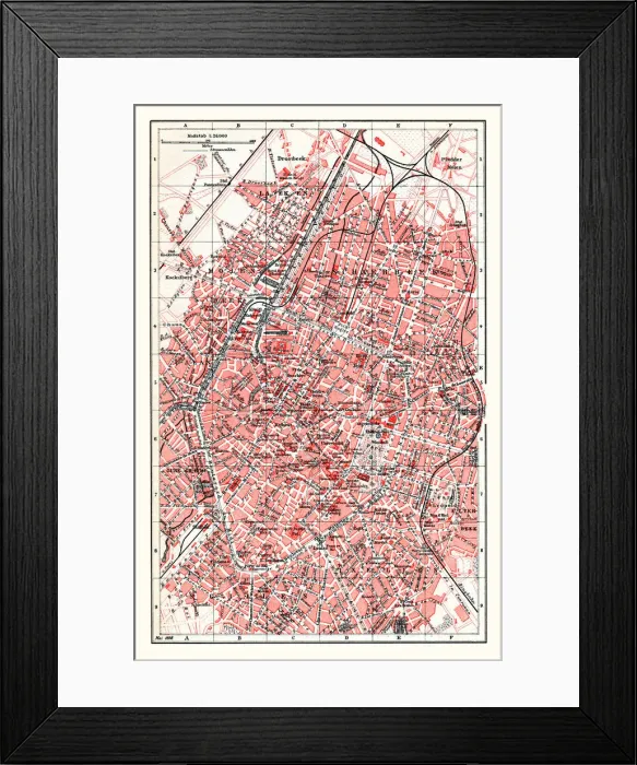 Framed Print : Map city of Brussels Belgium 1898 Framed Print : Map city of Brussels Belgium 1898