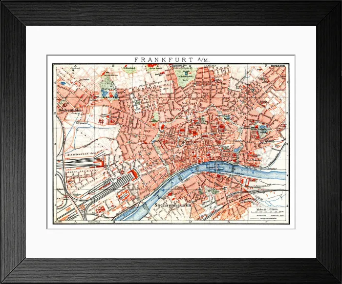 Framed Print : Map of City Frankfurt am Main Germany 1896 Framed Print : Map of City Frankfurt am Main Germany 1896