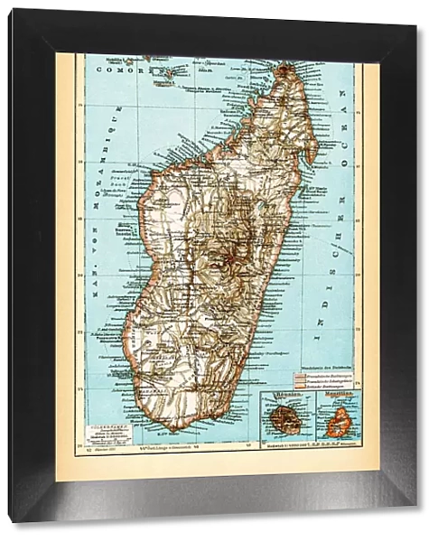Antique map of island Madagascar 1896