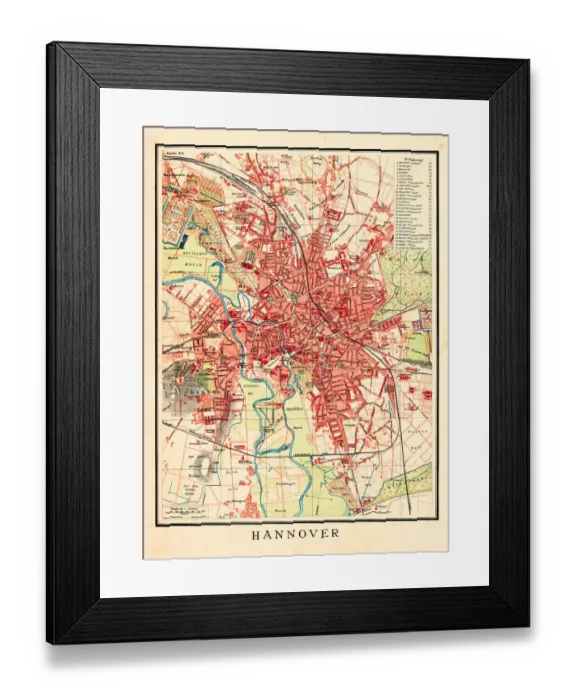 Framed Print : Map of Hannover Germany 1898 Framed Print : Map of Hannover Germany 1898
