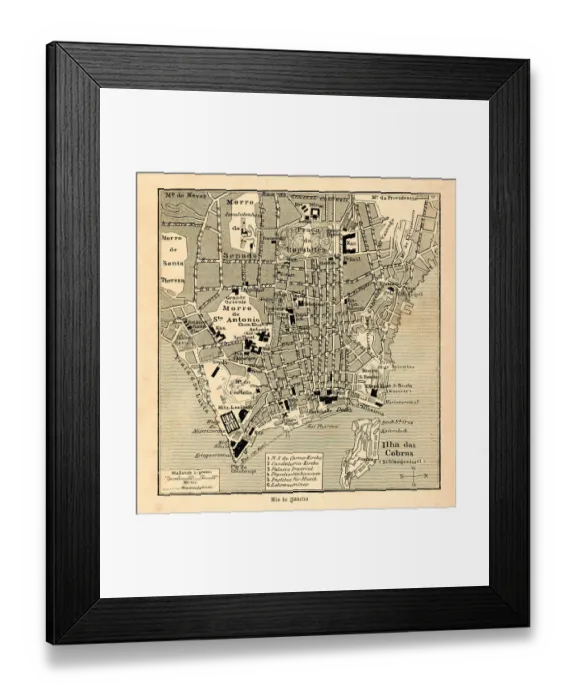 Framed Print : Map city centre of Rio de Janeiro Brazil 1898 Framed Print : Map city centre of Rio de Janeiro Brazil 1898