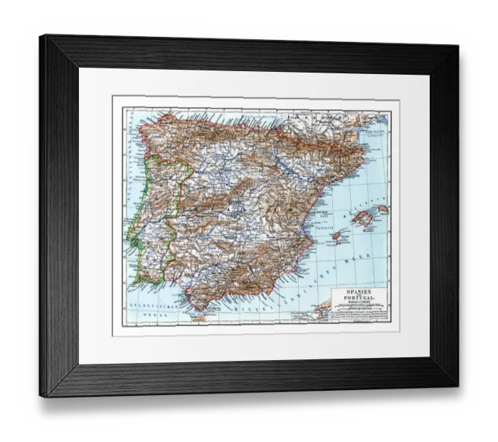 Framed Print : Map of Spain and Portugal 1897 Framed Print : Map of Spain and Portugal 1897