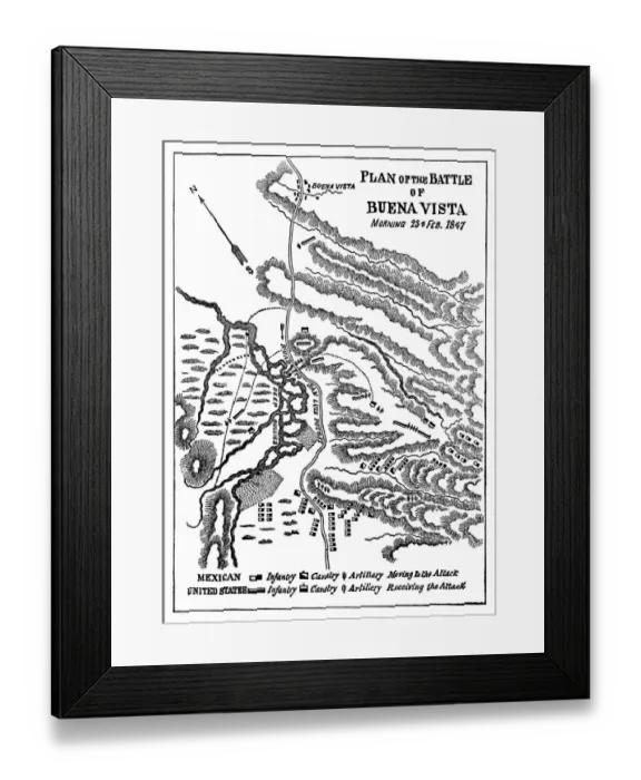 Framed Print : Engraved illustration, plan of the battle of Buena Vista (Morning 23. 02. 1847)