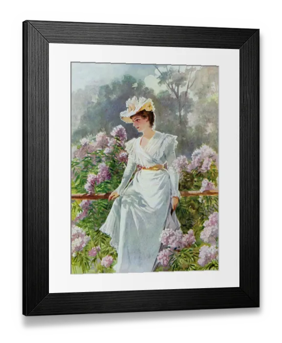 Framed Print : Woman sitting thoughtful in garden 1900 Framed Print : Woman sitting thoughtful in garden 1900