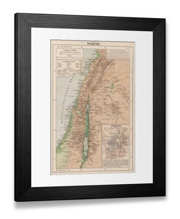 Framed Print : Map of Palestine and Jerusalem, lithograph, published in 1881 Framed Print : Map of Palestine and Jerusalem, lithograph, published in 1881
