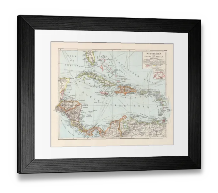 Framed Print : Topographic map of West Indies and Central America Framed Print : Topographic map of West Indies and Central America
