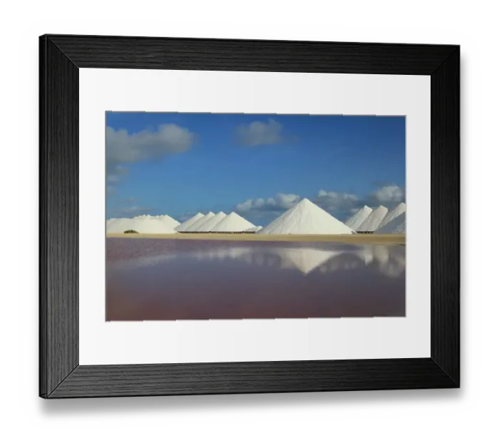 Framed Print : Huge mountains of salt on Bonaire Framed Print : Huge mountains of salt on Bonaire
