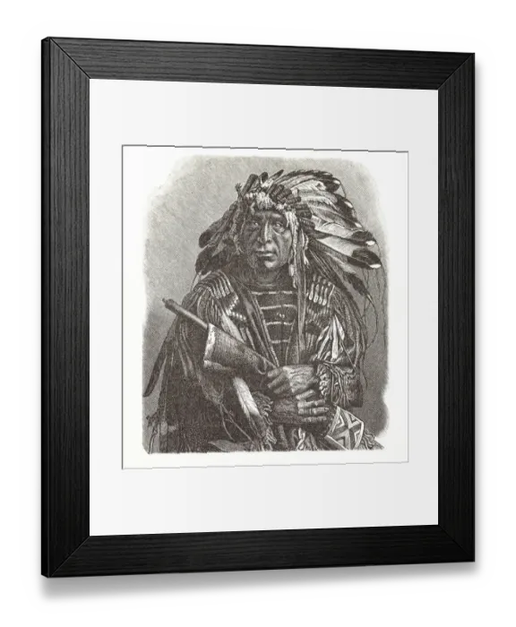 Framed Print : Dakota chief native american portrait illustration Framed Print : Dakota chief native american portrait illustration