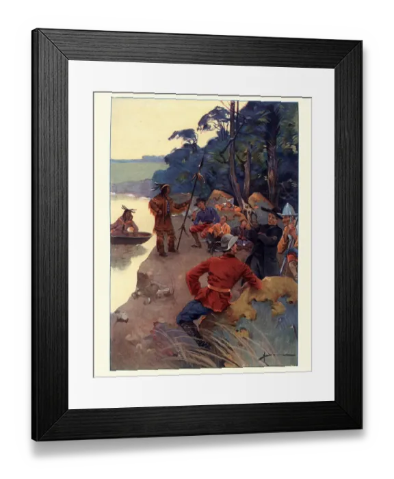 Framed Print : Explorers on the Shores of the Saint Lawrence River Framed Print : Explorers on the Shores of the Saint Lawrence River