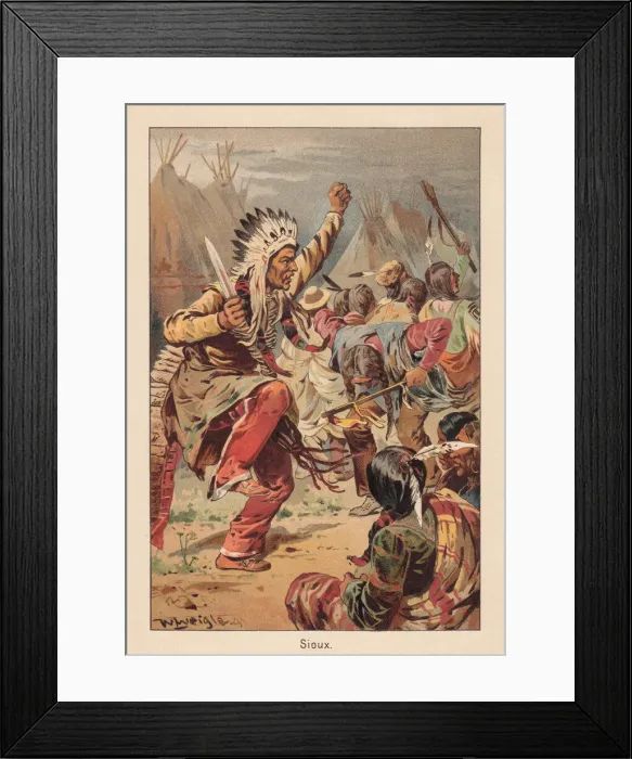 Framed Print : Sioux indian, war dance, lithograph, published in 1891