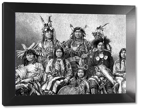 Engraving native american group of people from 1870