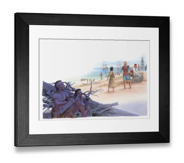 Framed Print : Illustration of Pocahontas talking with Captain John Smith Framed Print : Illustration of Pocahontas talking with Captain John Smith