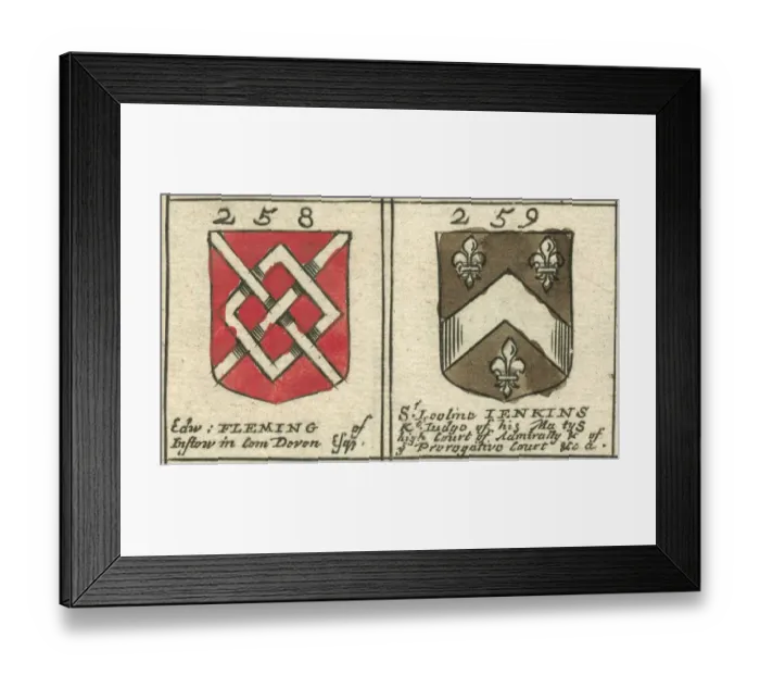 Framed Print : Coat of arms copperplate 17th century Fleming and Jenkins Framed Print : Coat of arms copperplate 17th century Fleming and Jenkins