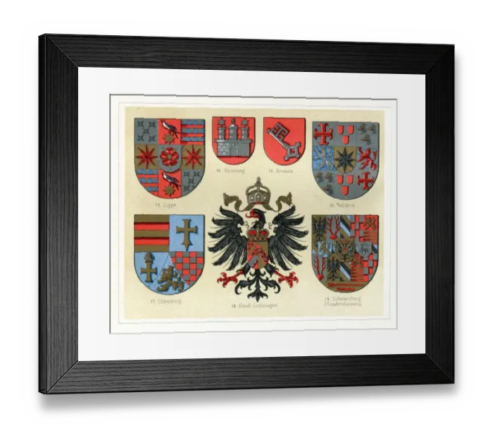 Framed Print : Antique vintage badges from Germany 1897 Framed Print : Antique vintage badges from Germany 1897