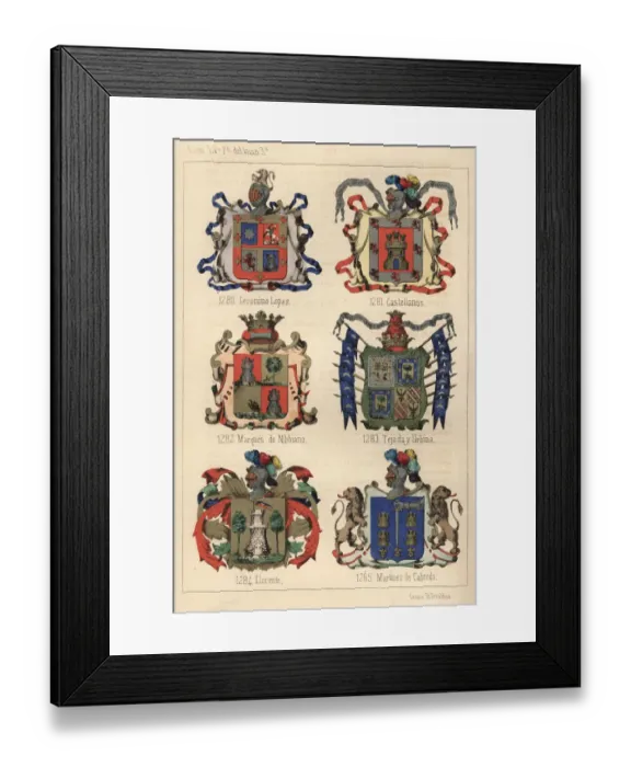 Framed Print : Heraldry, Coats of Arms of Spain, 19th Century Framed Print : Heraldry, Coats of Arms of Spain, 19th Century