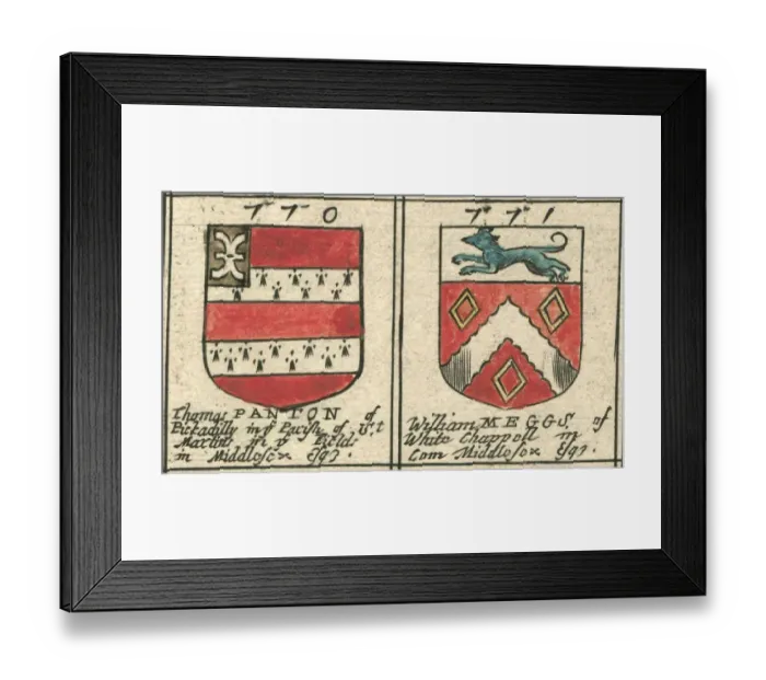 Framed Print : Coat of arms copperplate 17th century Panton and Meggs Framed Print : Coat of arms copperplate 17th century Panton and Meggs