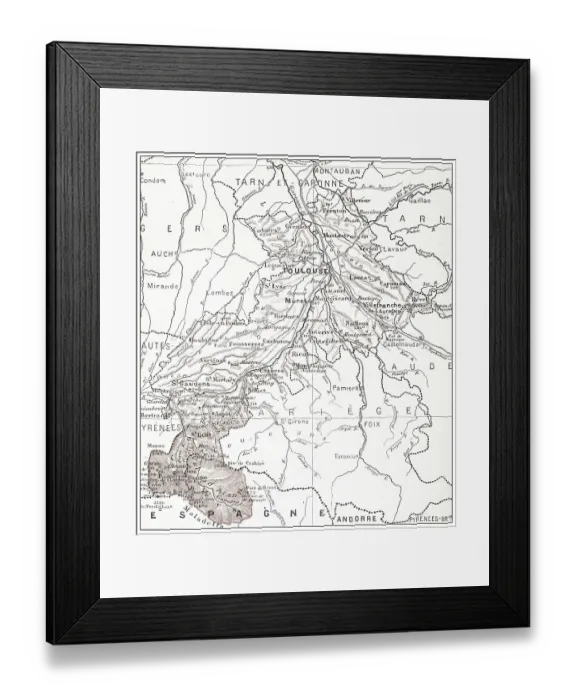 Framed Print : Antique French map of Haute-Garonne (dA©partement) Framed Print : Antique French map of Haute-Garonne (dA©partement)