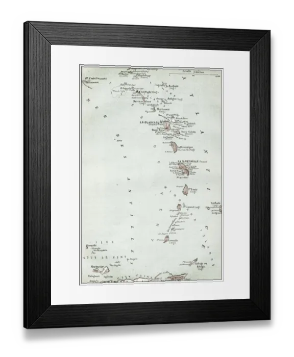 Framed Print : Antique French map of Guadalupe and Antilles Framed Print : Antique French map of Guadalupe and Antilles