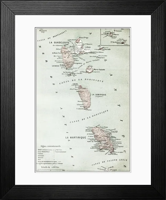 Framed Print : Antique French map of Guadalupe and Martinique Framed Print : Antique French map of Guadalupe and Martinique