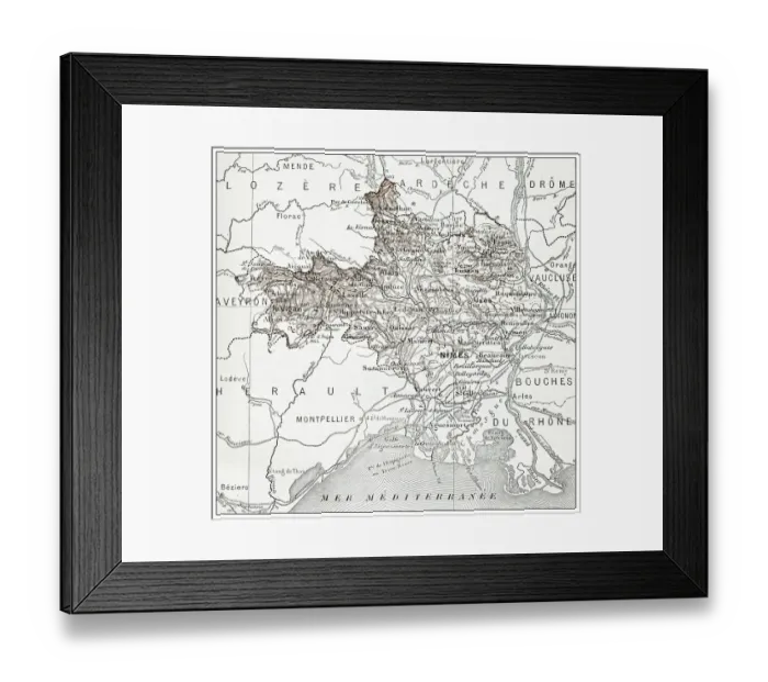Framed Print : Antique French map of Gard (dA©partement) Framed Print : Antique French map of Gard (dA©partement)