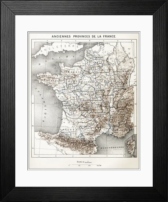 Framed Print : Antique French map of Antique Provinces of France Framed Print : Antique French map of Antique Provinces of France