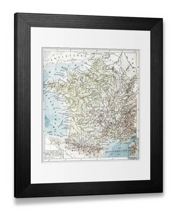 Framed Print : Antique French map of Physical France Framed Print : Antique French map of Physical France