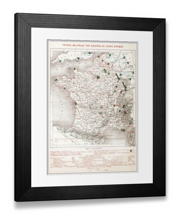 Framed Print : Antique French map of Military France Framed Print : Antique French map of Military France