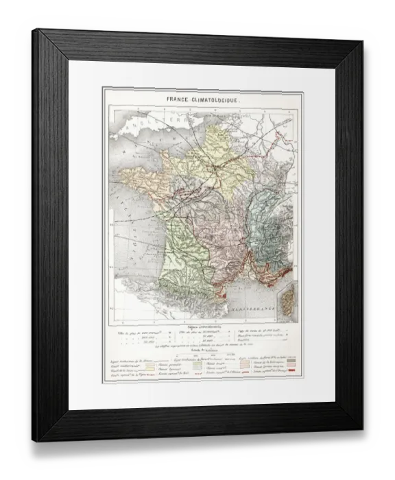 Framed Print : Antique French map of Climate France Framed Print : Antique French map of Climate France