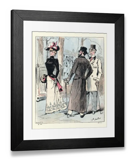 Framed Print : Vintage illustration, Smartly dressed men and woman, Victorian fashion, French