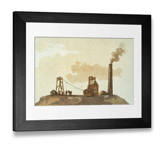 Framed Print : Coal mine workings, and Chimney, Leeds, Yorkshire, early 19th Century Framed Print : Coal mine workings, and Chimney, Leeds, Yorkshire, early 19th Century