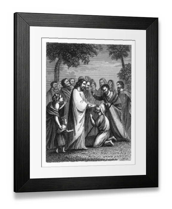 Framed Print : Old engraved illustration of Christ restoring sight to Bartimaeus Framed Print : Old engraved illustration of Christ restoring sight to Bartimaeus