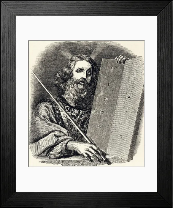 Framed Print : Moses with the tables of the law, engraved by Deut.V Framed Print : Moses with the tables of the law, engraved by Deut.V