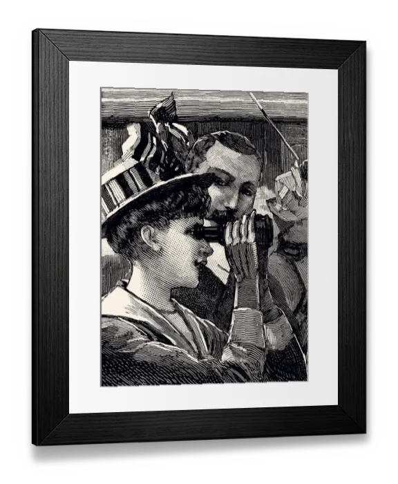 Framed Print : YOUNG WOMAN WATCHING WITH BINOCULARS... -XXXL with lots of details Framed Print : YOUNG WOMAN WATCHING WITH BINOCULARS... -XXXL with lots of details