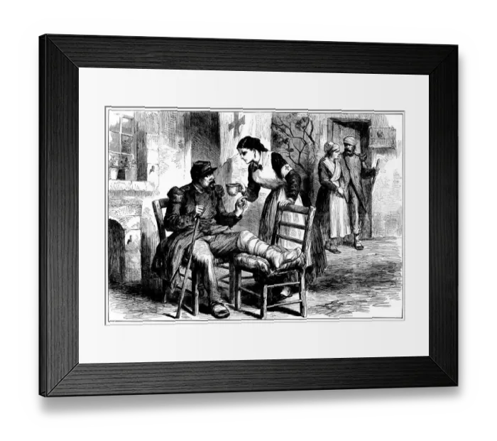Framed Print : Nurse caring for a soldier, 1870, The Illustrated London News Framed Print : Nurse caring for a soldier, 1870, The Illustrated London News