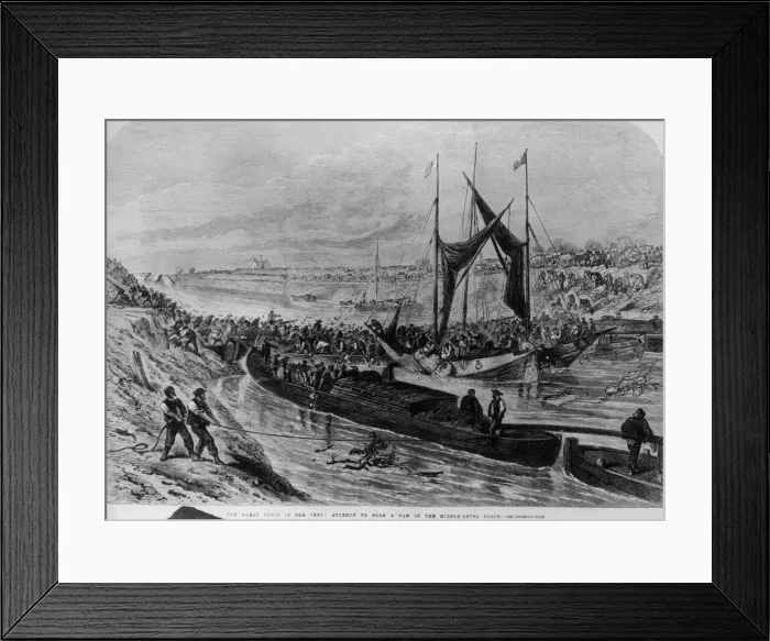 Framed Print : Fen Flood. 24th May 1862: An attempt to form a dam in the middle-level Framed Print : Fen Flood. 24th May 1862: An attempt to form a dam in the middle-level