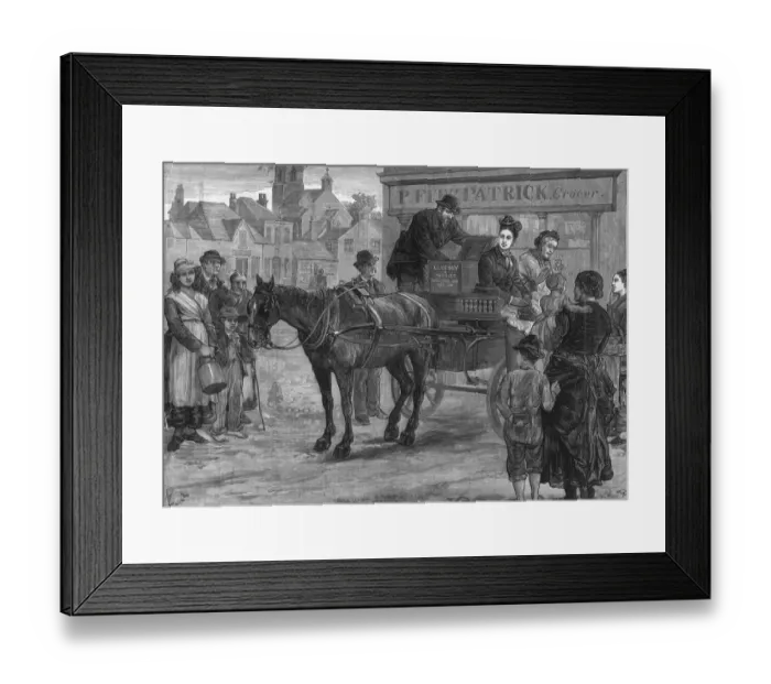 Framed Print : Mail Cart. 29th November 1817: Mail arriving in an Irish village by horse Framed Print : Mail Cart. 29th November 1817: Mail arriving in an Irish village by horse
